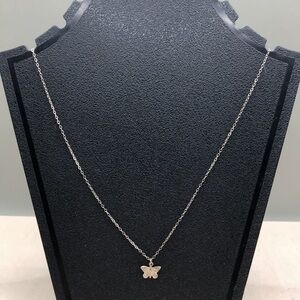 Sterling silver 925 dainty butterfly charm pendant chain necklace.